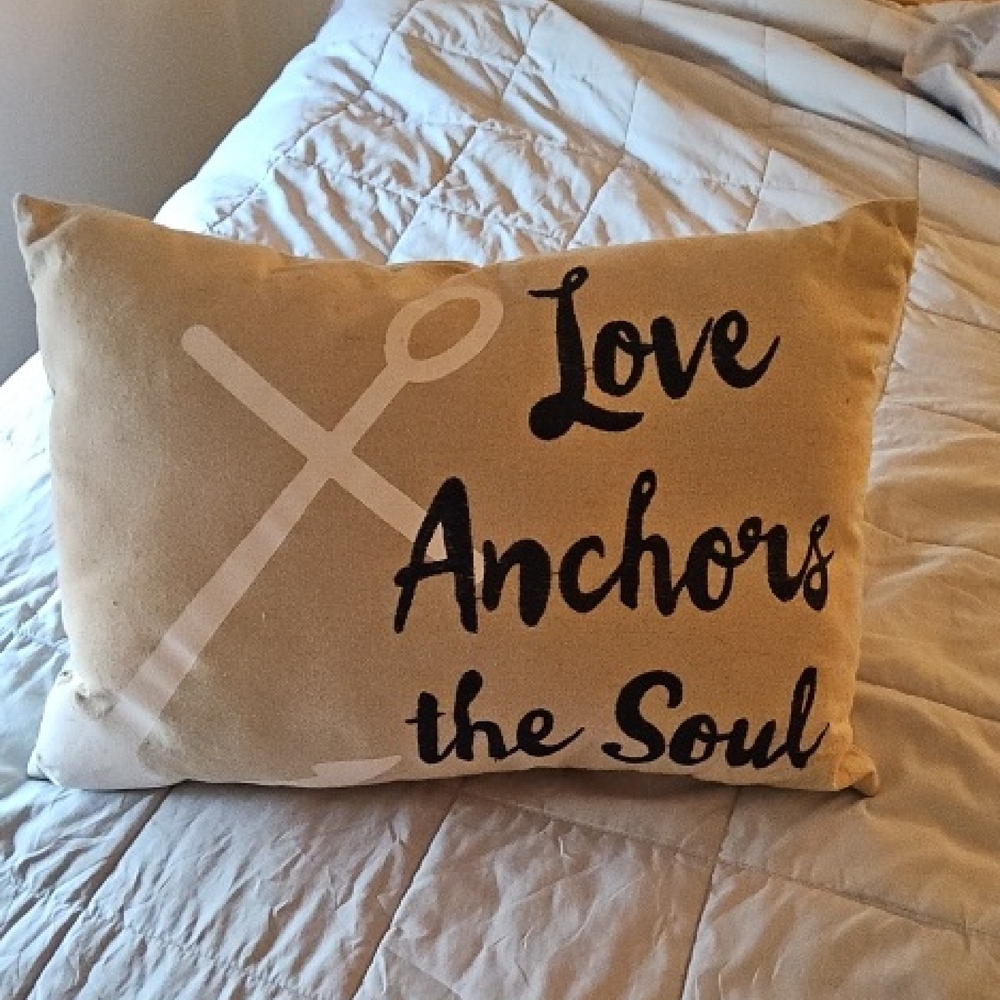 Tan Decorative Pillow with Anchor Design